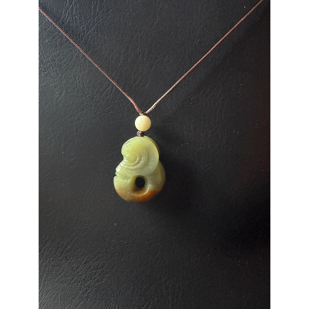 Natural Jade Pig Dragon Pendant Necklace, Yellow Green Jade 玉猪龙 Amulet